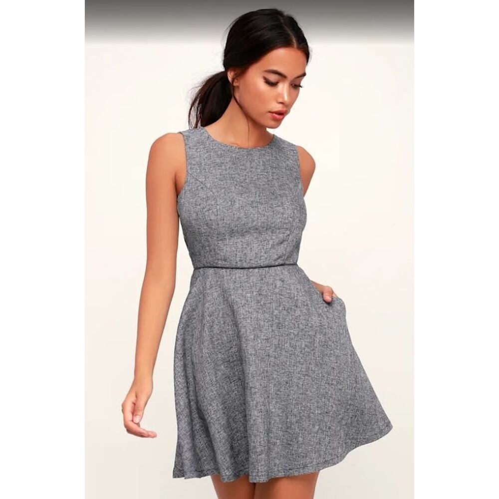 Lulus Charcoal‎ Grey Sleeveless Dress with Cutout Back and Pockets - Size S